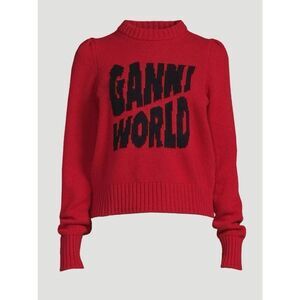 GANNI World Graphic Wool Blend Sweater In Barbados Cherry
